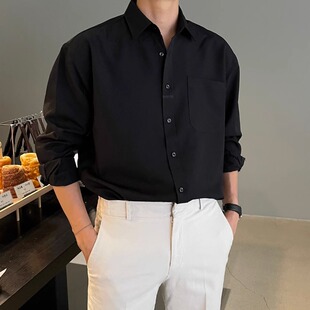 东大门韩国代购男装直播ins韩范秋冬高品质垂坠12色宽松长袖衬衫
