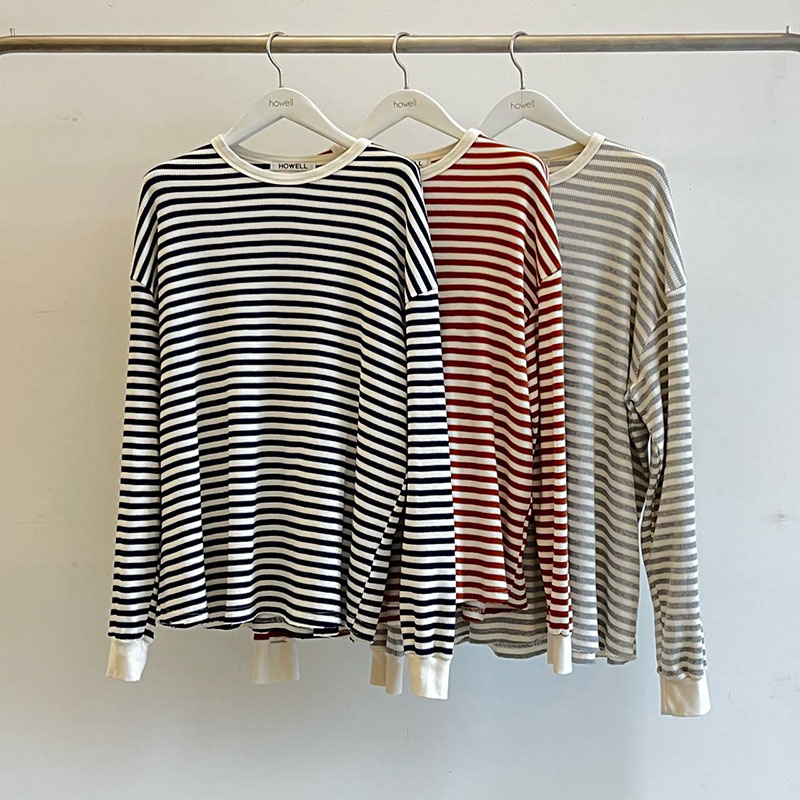 韩国代购华夫格条纹T恤2件包邮