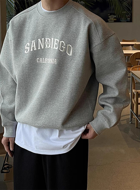 ANAN东大门韩国代购高档SANDIEGO立体刺绣重工学院风套头卫衣男