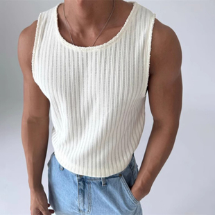 T恤背心男 高档小众毛边轻薄针织无袖 ANAN韩国东大门代购 OWN时尚