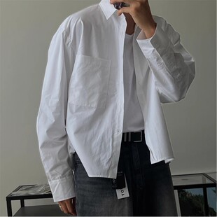 时尚 衬衫 百搭轻熟时装 单口袋宽松休闲长袖 男 短款 韩国东大门代购