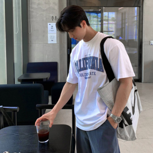 韩国东大门代购时尚高街潮流California学院风美式印花短袖T恤男