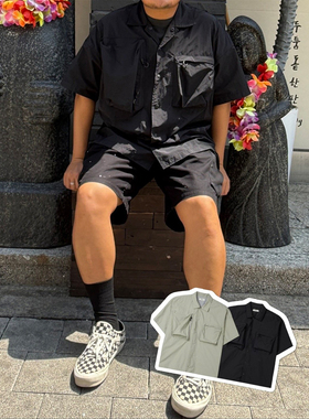 韩国东大门代购SPECTOR夏高档重工立体口袋工装风休闲短袖衬衫男