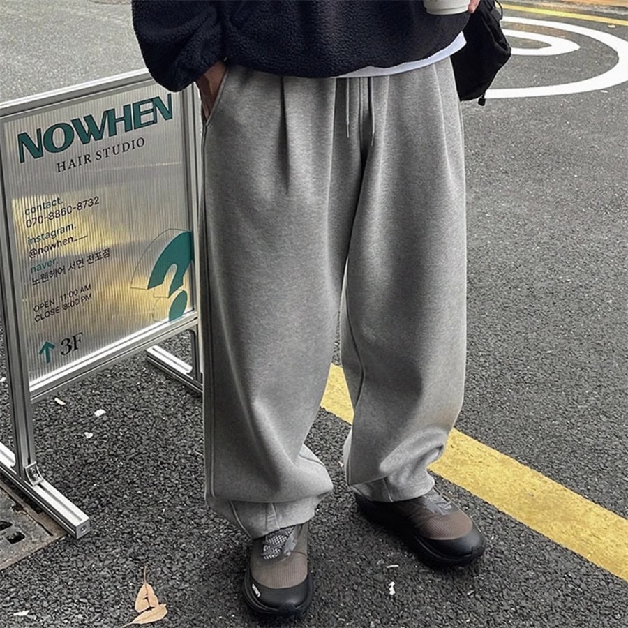 韩国代购时尚厚款加绒休闲卫裤男