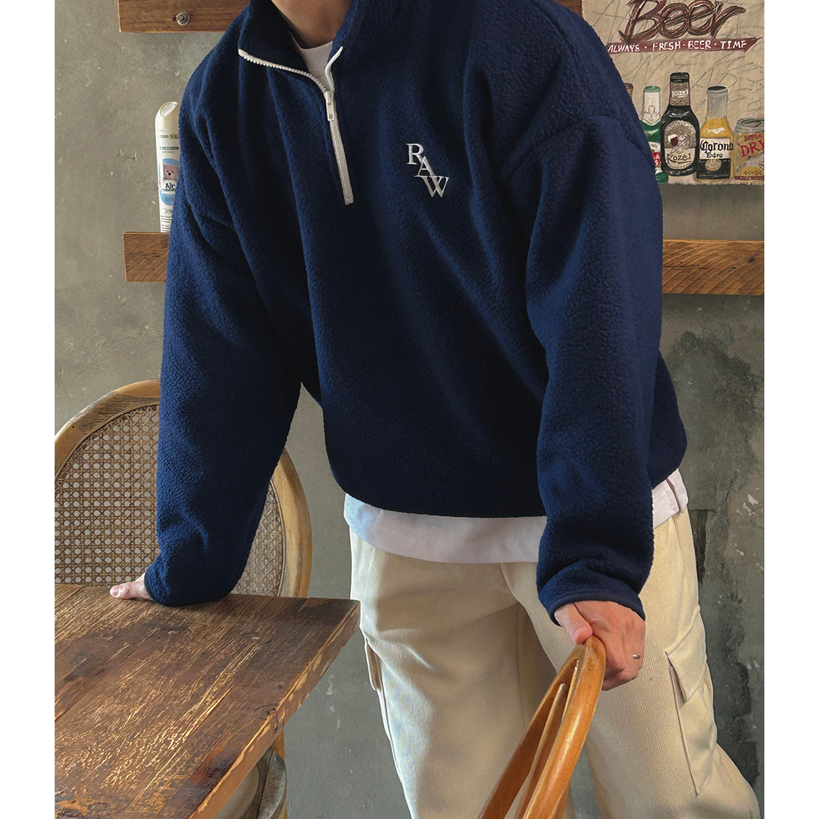 韩国代购男装刺绣立领套头卫衣