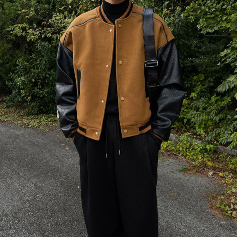 ANAN韩国东大门代购短款棒球夹克宽松版型长袖拼色中性款春秋外套