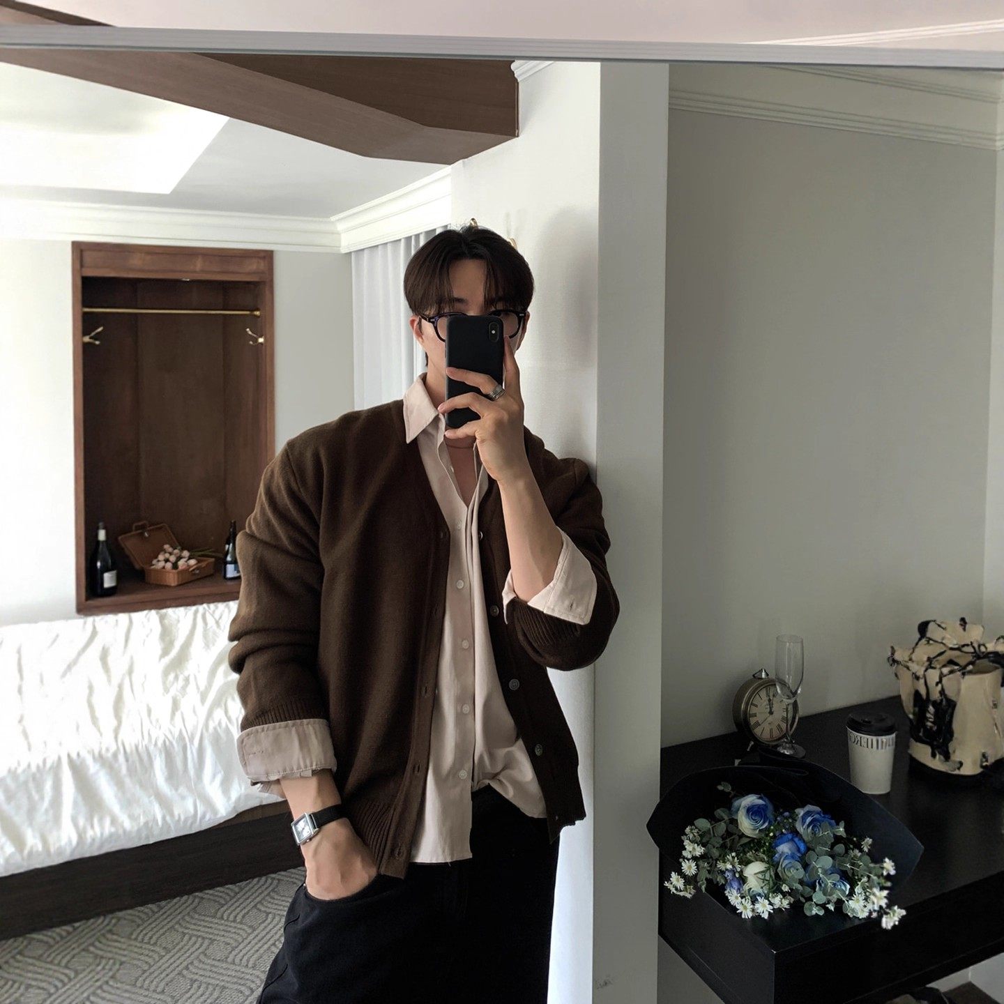 韩国代购高档气质V领针织开衫