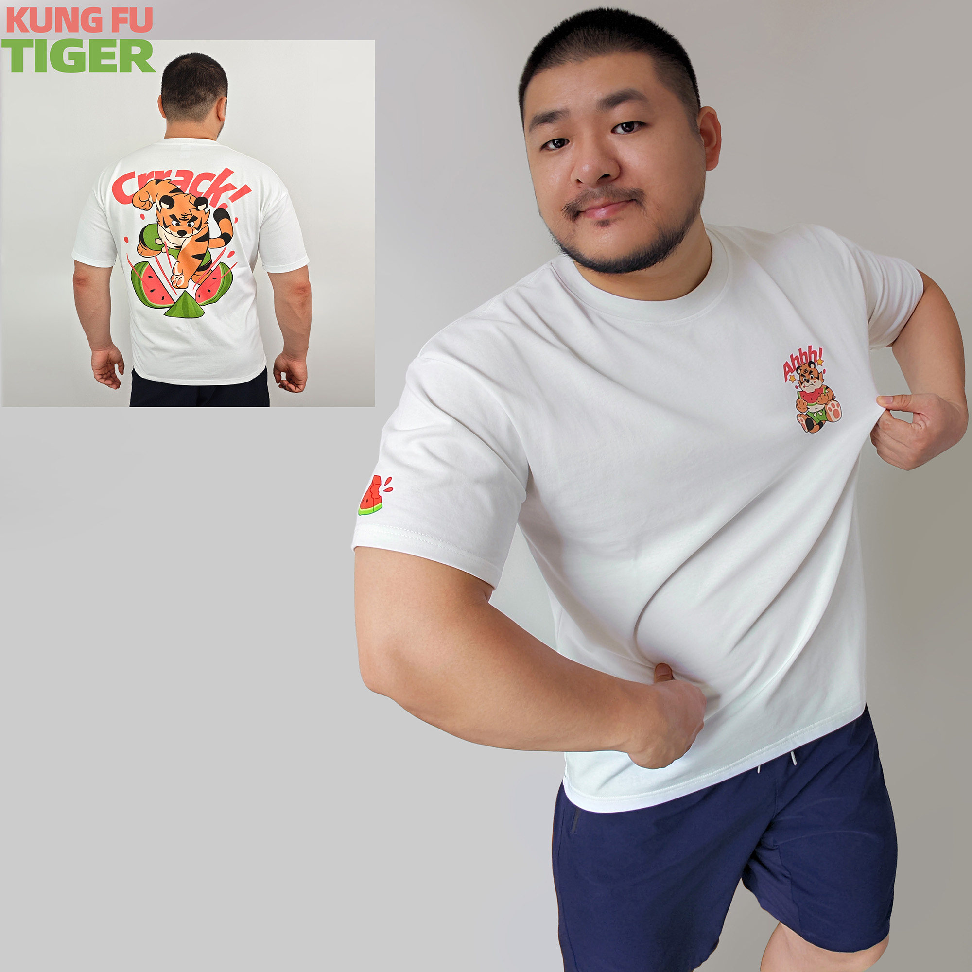 甘东一用一心原创男夏季棉老虎兽人西瓜印花宽松圆领短袖重磅T恤,男装,T恤,淘宝优惠券,粉丝福利购,淘宝优惠卷