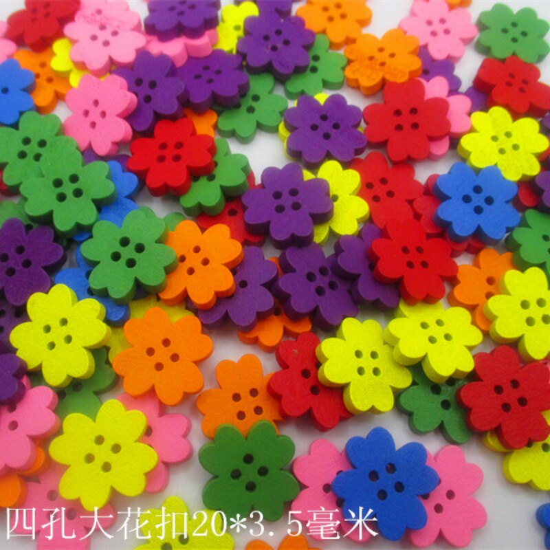 diy手工制作模型材料彩色装饰木制扣子 卡通小花木纽扣辅料耗材10