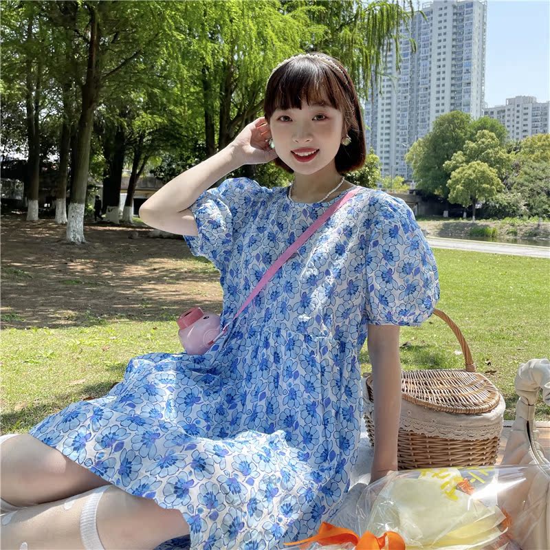 Real price small floral round neck short sleeve dress