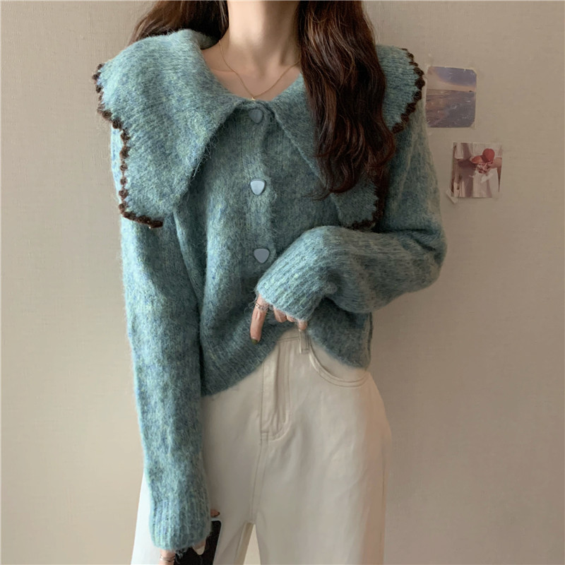 Real price haze blue soft glutinous sweater cardigan