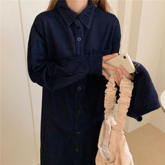 Real price denim shirt dress + jacquard short sleeve sweater