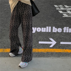 Real auction real price retro wide leg casual pants show thin mop leopard long pants