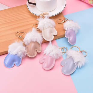 ins韩版可爱小手套毛球钥匙扣女生书包背包小挂件饰品学生