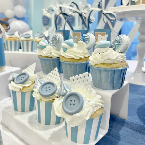 儿童生日蓝色系甜品台装饰摆件