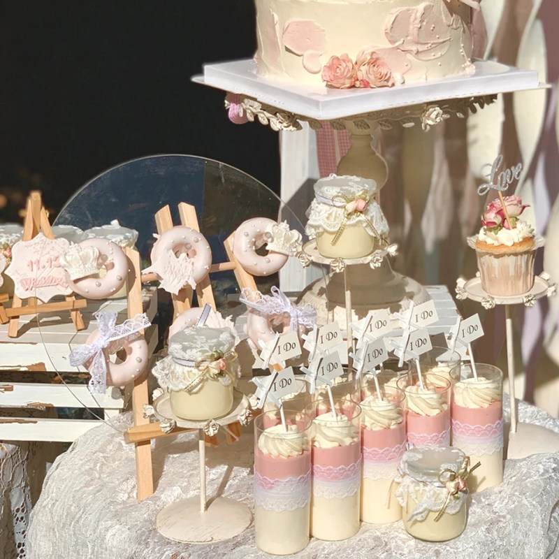婚礼甜品台装饰粉色推推乐贴纸布丁杯封口绑带木片love纸杯蛋糕插