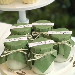 绿色森系甜品台装 饰军绿布丁杯封口纸thankyou推推乐贴纸布丁纸