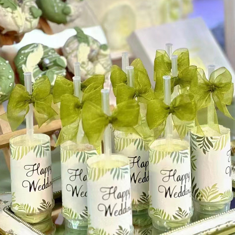 白绿色纸杯蛋糕插件推推乐贴纸森系婚礼生日甜品台装饰绿色布丁纸