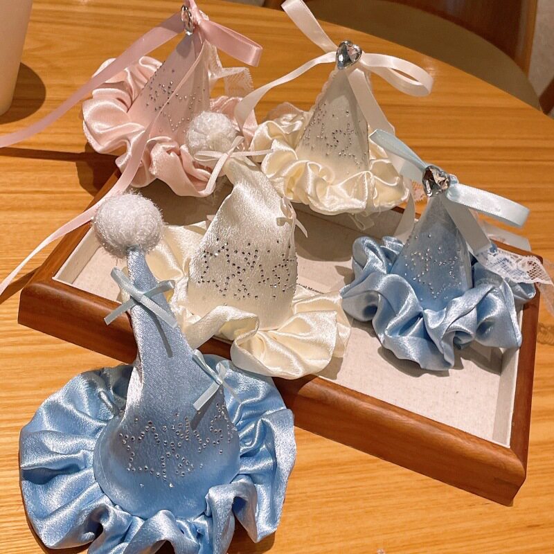 蓝色系蕾丝蝴蝶结生日帽头饰氛围感生日派对小礼帽发夹发饰装饰品