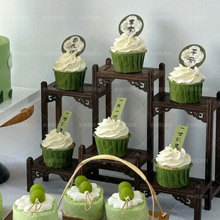 新中式周岁礼甜品台装饰健康成长蛋糕插件竹筒杯摆件推推乐贴纸