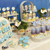 蓝色婚礼甜品台装 饰布丁杯封口纸星星爱心纸杯蛋糕插件推推乐贴纸