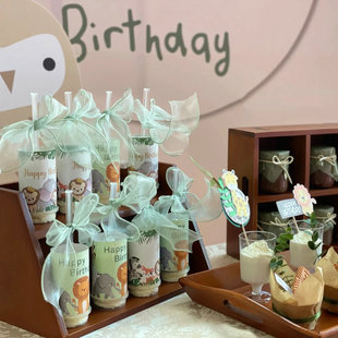 儿童生日森系动物世界老虎甜品台装饰布丁推推乐贴纸纸杯蛋糕插牌