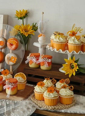 橘色橙色婚礼订婚甜品台装饰插件结婚木质love森系桔色棒棒糖棍子