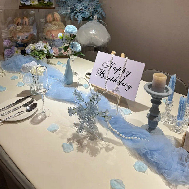 小红书同款法式小众浪漫餐桌装饰网纱布幔高级感生日婚庆氛围布置