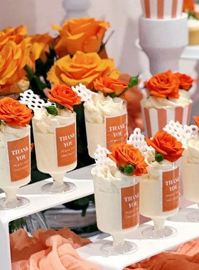 橙色开业甜品台装饰thankyou慕斯杯贴纸开业大吉生意兴隆蛋糕插件