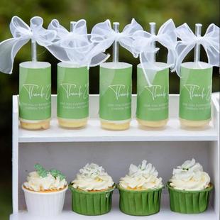 绿色订婚蛋糕装 饰摆件生日茶歇甜品台森系布丁纸封口推推乐贴纸