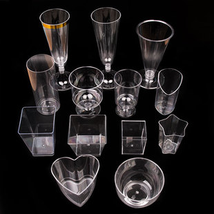 一次性甜品杯摆件透明塑料杯慕斯杯甜品台杯子布丁斜口杯高脚杯