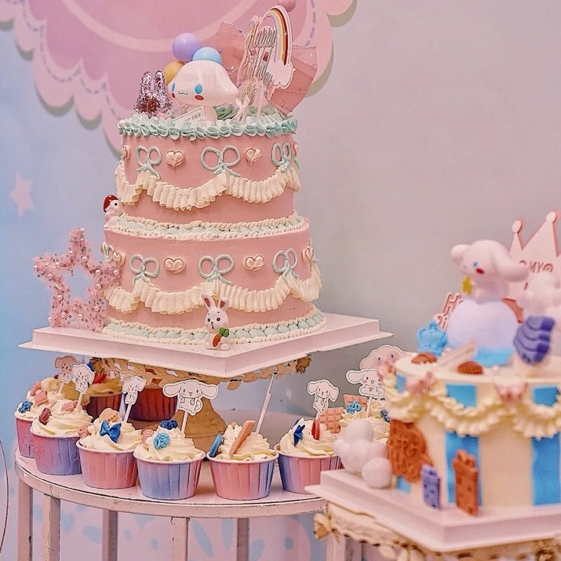 玉桂狗主题宝宝晏甜品台装饰 女生生日派对纸杯蛋糕插件推推乐贴
