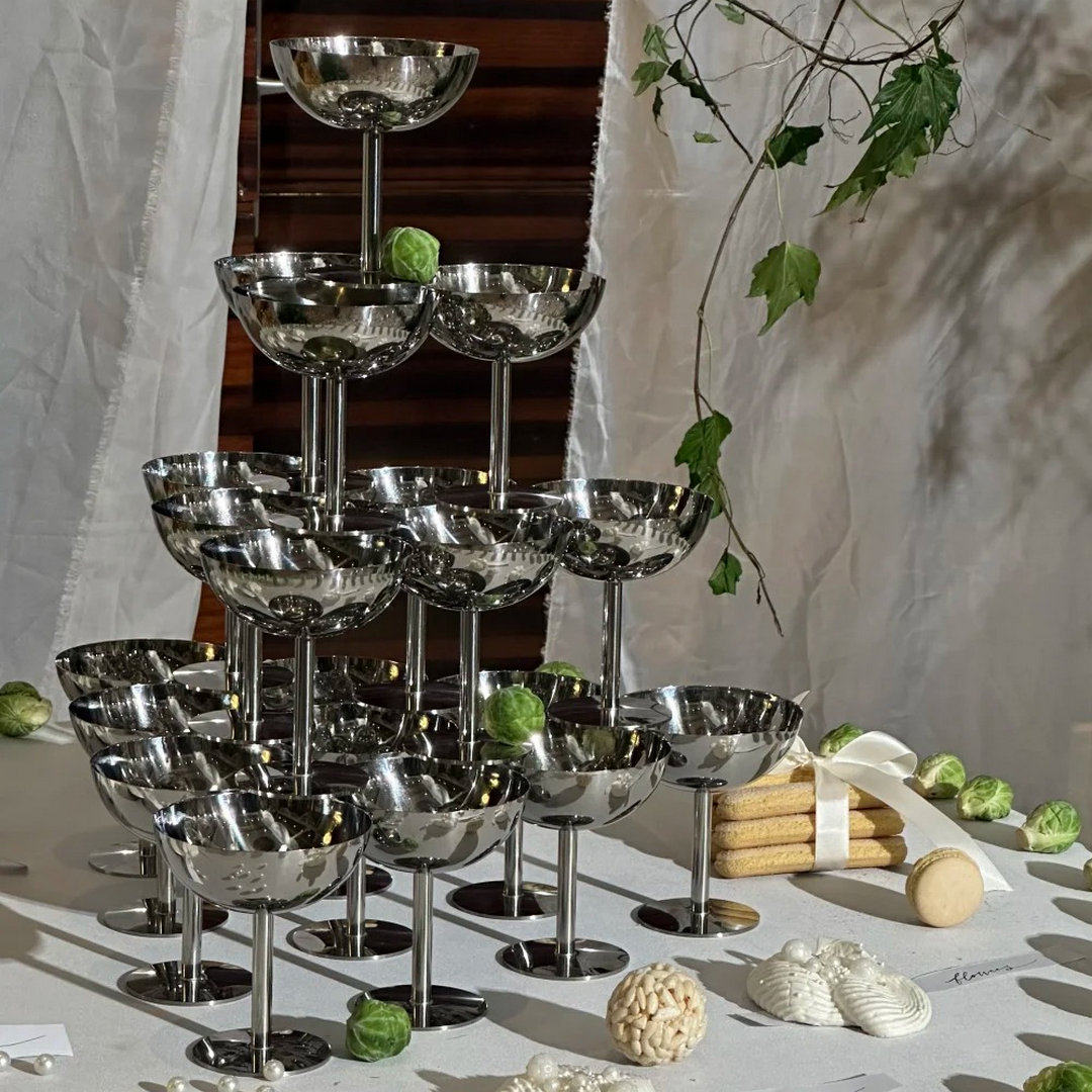 高端不锈钢布丁碗婚礼婚庆订婚摆台创意金属银色多层水果杯香槟塔