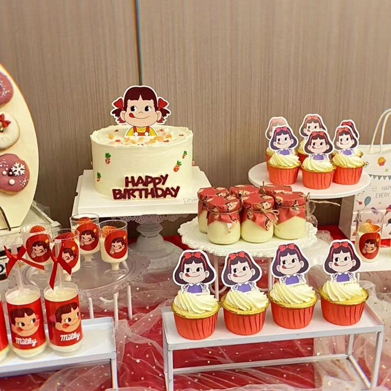 红色甜品台装饰女孩生日贴纸