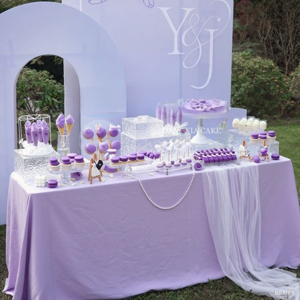 紫色生日布置场景甜品台装饰桌布