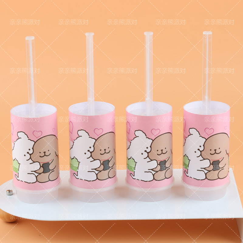 情人节线条小狗推推乐贴纸粉色订婚婚礼甜品台蛋糕装饰插件布丁纸