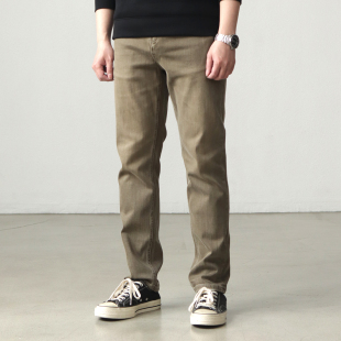 小脚直筒休闲长裤 复古修身 男 男做旧水洗弹力美式 砂洗竹节牛仔裤