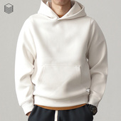 春秋款 空气层连帽卫衣男美式 重磅高端太空棉纯色运动休闲外套帽衫