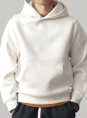 空气层连帽卫衣男美式重磅高端太空棉纯色运动休闲外套帽衫春秋款