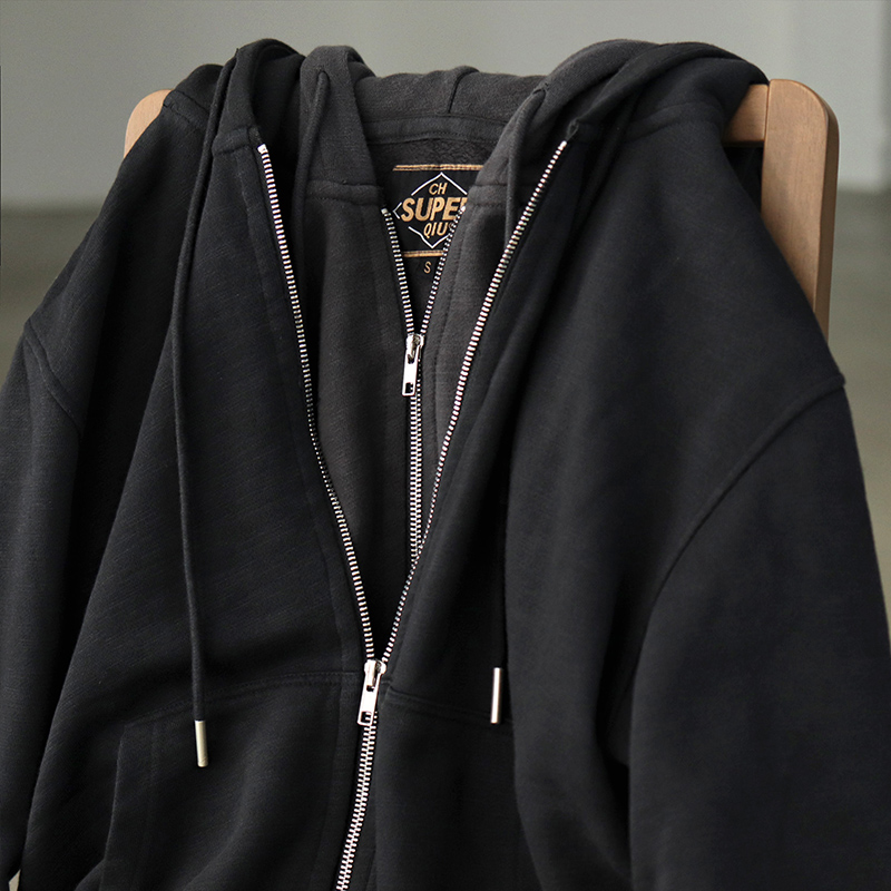 纯棉针织外套复古运动衫连帽卫衣