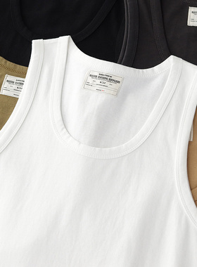 阿美咔叽双纱纯棉背心男美式复古打底衫运动沙滩休闲无袖汗衫夏季