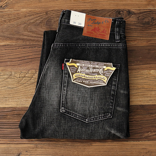 春秋新款 复古休闲长裤 男重磅直筒宽松黑色水洗加厚美式 赤耳牛仔裤