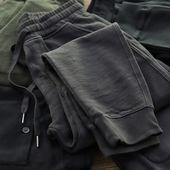 男美式 复古做旧抽绳冬季 加绒运动裤 重磅针织裤 休闲束脚小脚卫裤 男