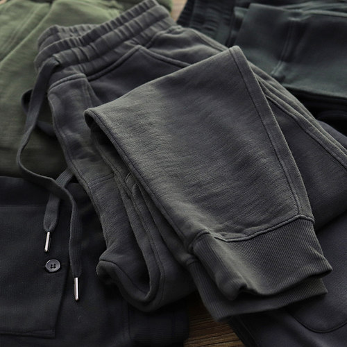 重磅针织裤复古水洗抽绳小脚卫裤