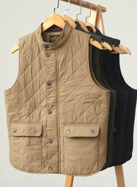 复刻绗缝夹棉马甲男士美式复古休闲咔叽纯色立领菱格工装背心外套