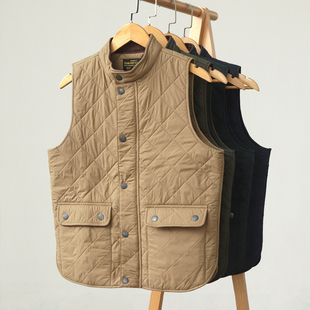 背心外套 复古休闲咔叽纯色立领菱格工装 复刻绗缝夹棉马甲男士 美式