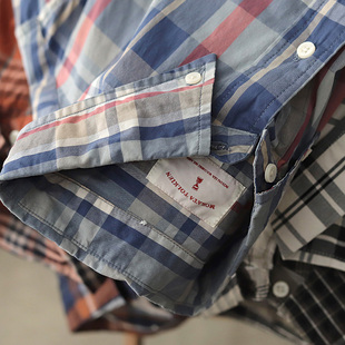 男长袖 秋季 复古宽松纯棉水洗格子衬衫 休闲衬衣内搭通勤美式 薄款