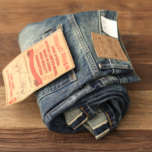 重磅丹宁水洗做旧猫须宽松休闲长裤 男士 男 复古赤耳直筒牛仔裤 美式