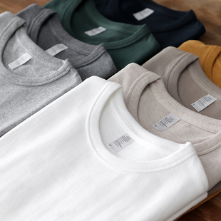 复古加厚白色纯棉圆领体恤打底衫 300G碳素磨毛重磅长袖 T恤男美式
