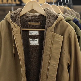 冬季 棉服男加厚加绒棉袄N1甲板服连帽棉衣羊羔绒外套男 复古工装